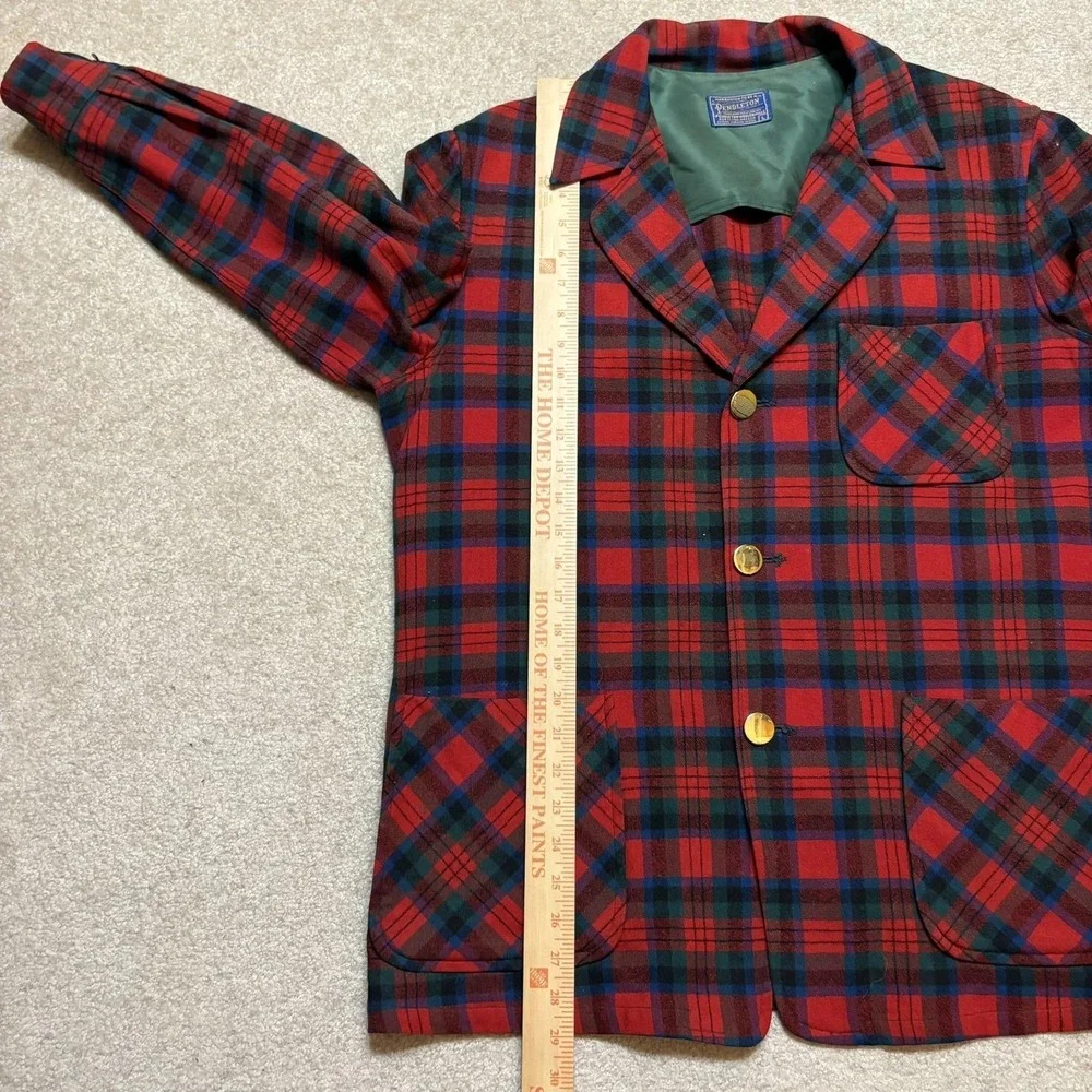 Vtg Pendleton Blazer Jacket Mens Large Red Plaid Wool Hunting Sport Coat 50s 60s